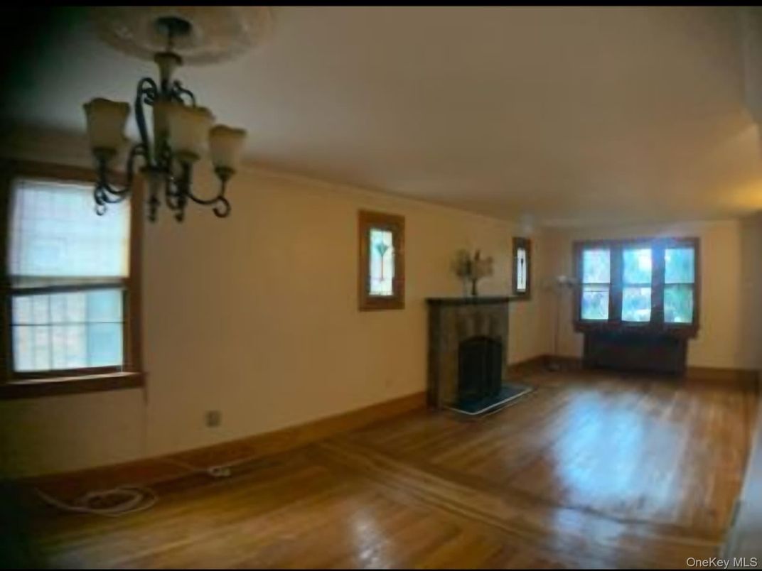 Chandelier, Empty room, Fireplace, Interior, Wood Texture Flooring