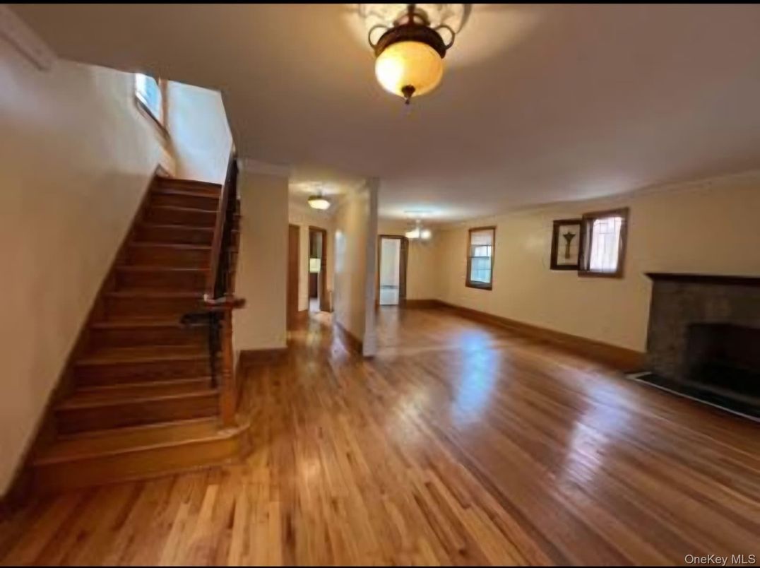 Chandelier, Empty room, Fireplace, Interior, Wood Texture Flooring
