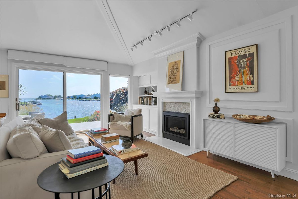 Fireplace, Interior, Living room, Water, Wood Texture Flooring