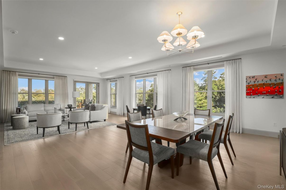 Chandelier, Dining room, Interior, Living room, Recessed Lighting, Wood Texture Flooring