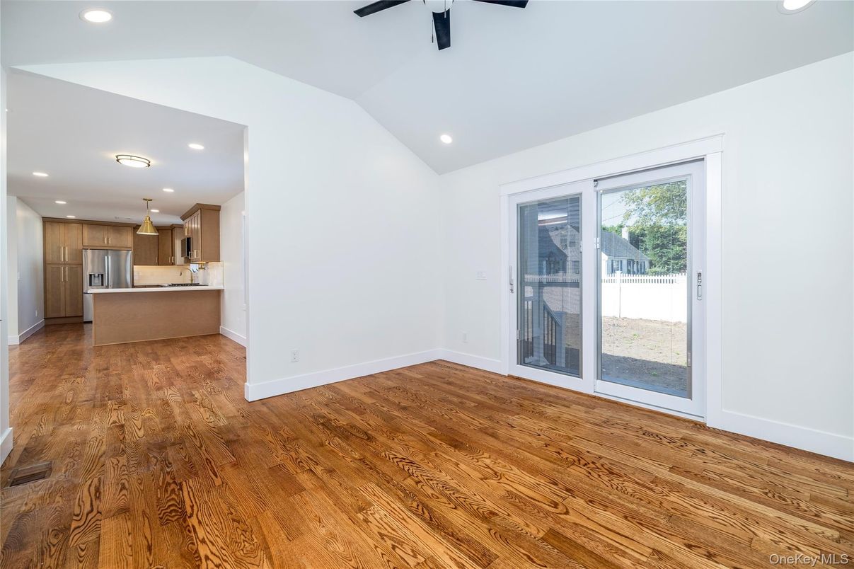 Empty room, Interior, Kitchen, Recessed Lighting, Wood Texture Flooring