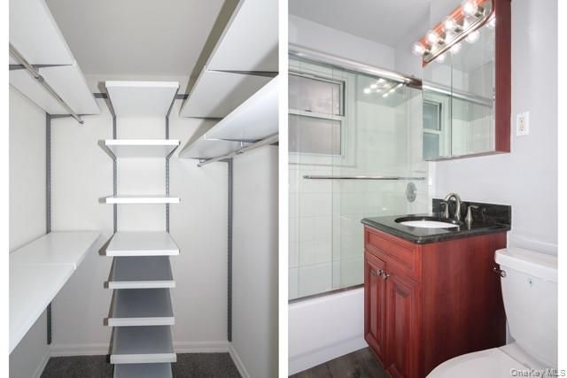 Bathroom, Glass Shower, Interior, Walk-in Closets, Wood Texture Flooring