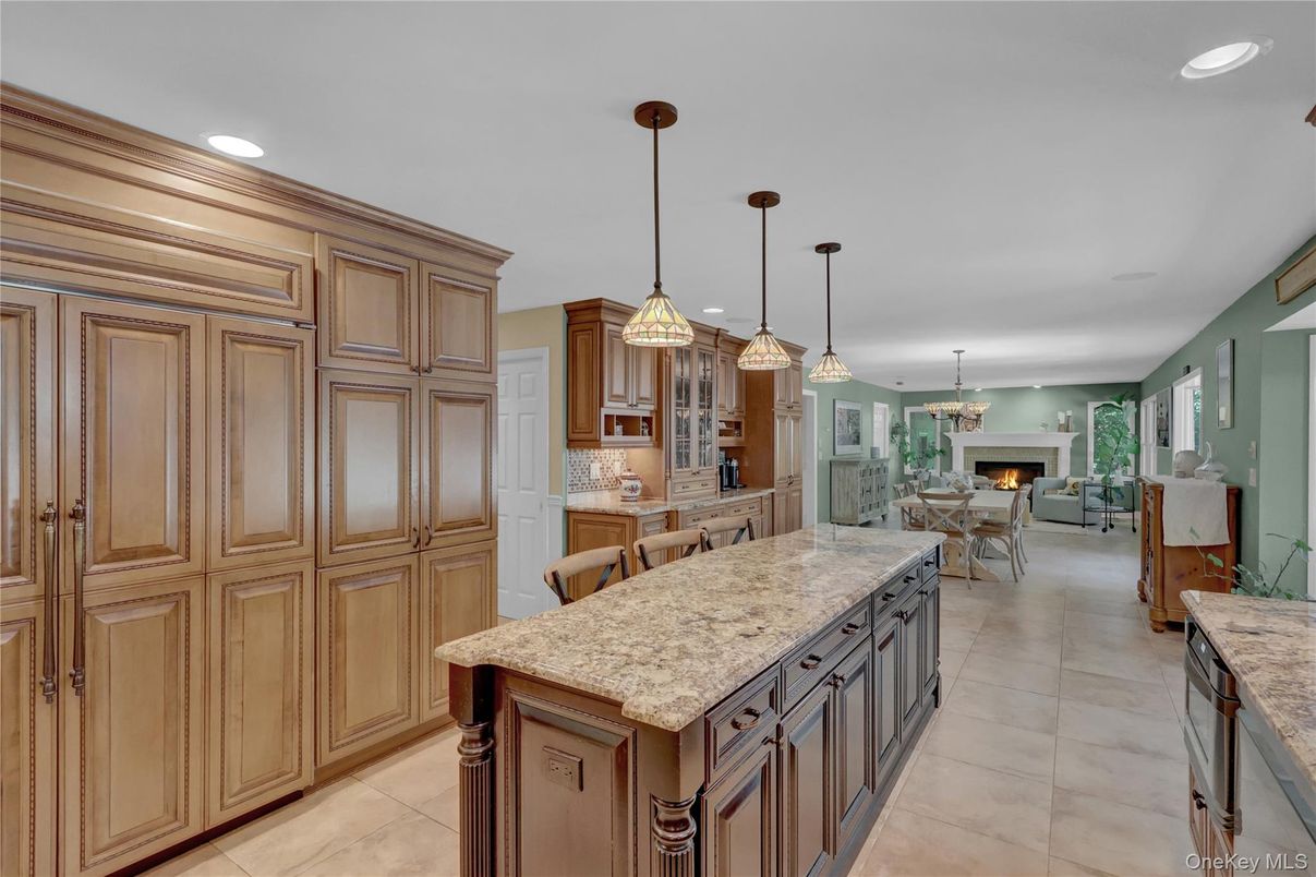 Dining room, Fireplace, Interior, Kitchen, Living room, Pendant Lights, Recessed Lighting