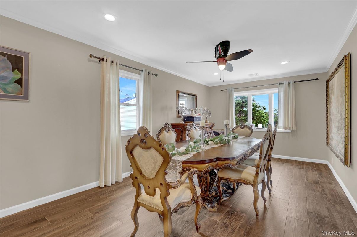 Dining room, Interior, Recessed Lighting, Wood Texture Flooring