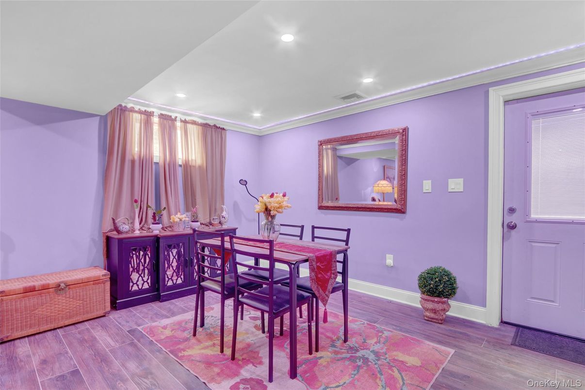Dining room, Interior, Recessed Lighting, Wood Texture Flooring