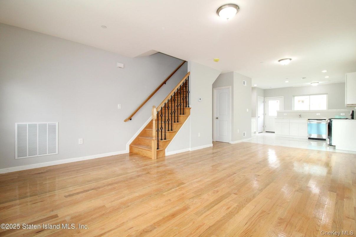 Empty room, Interior, Kitchen, Recessed Lighting, Wood Texture Flooring