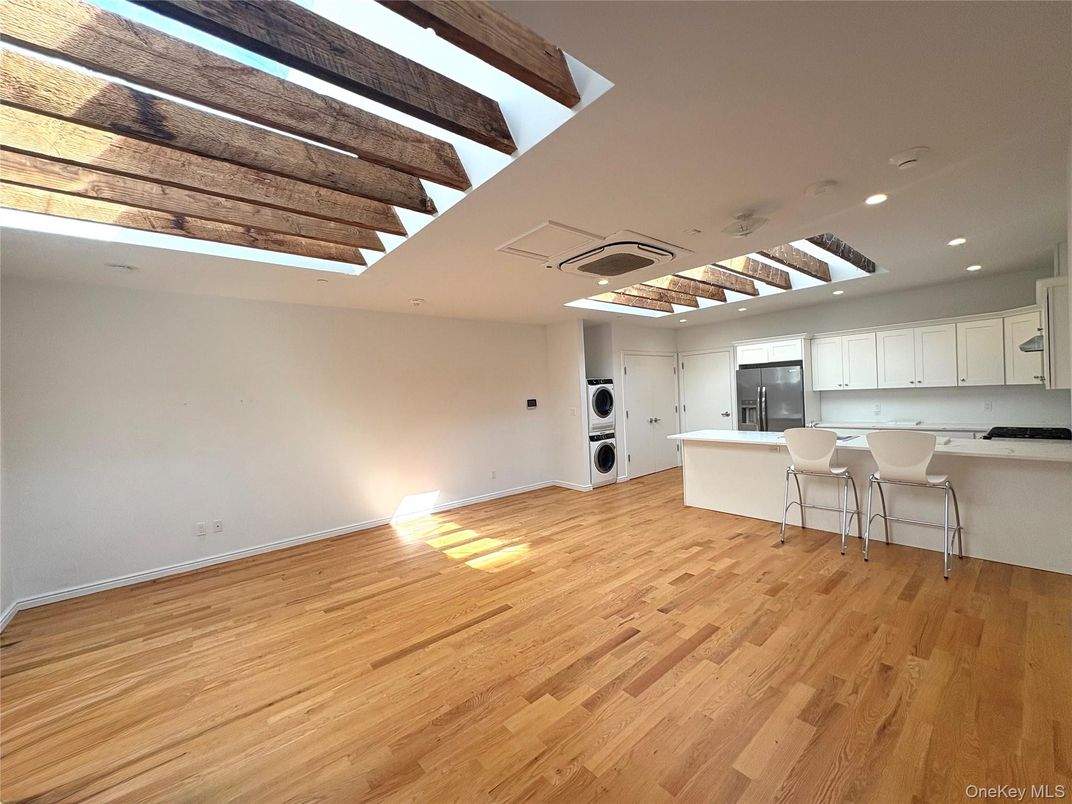 Empty room, Interior, Kitchen, Recessed Lighting, Wooden Beams, Wood Texture Flooring