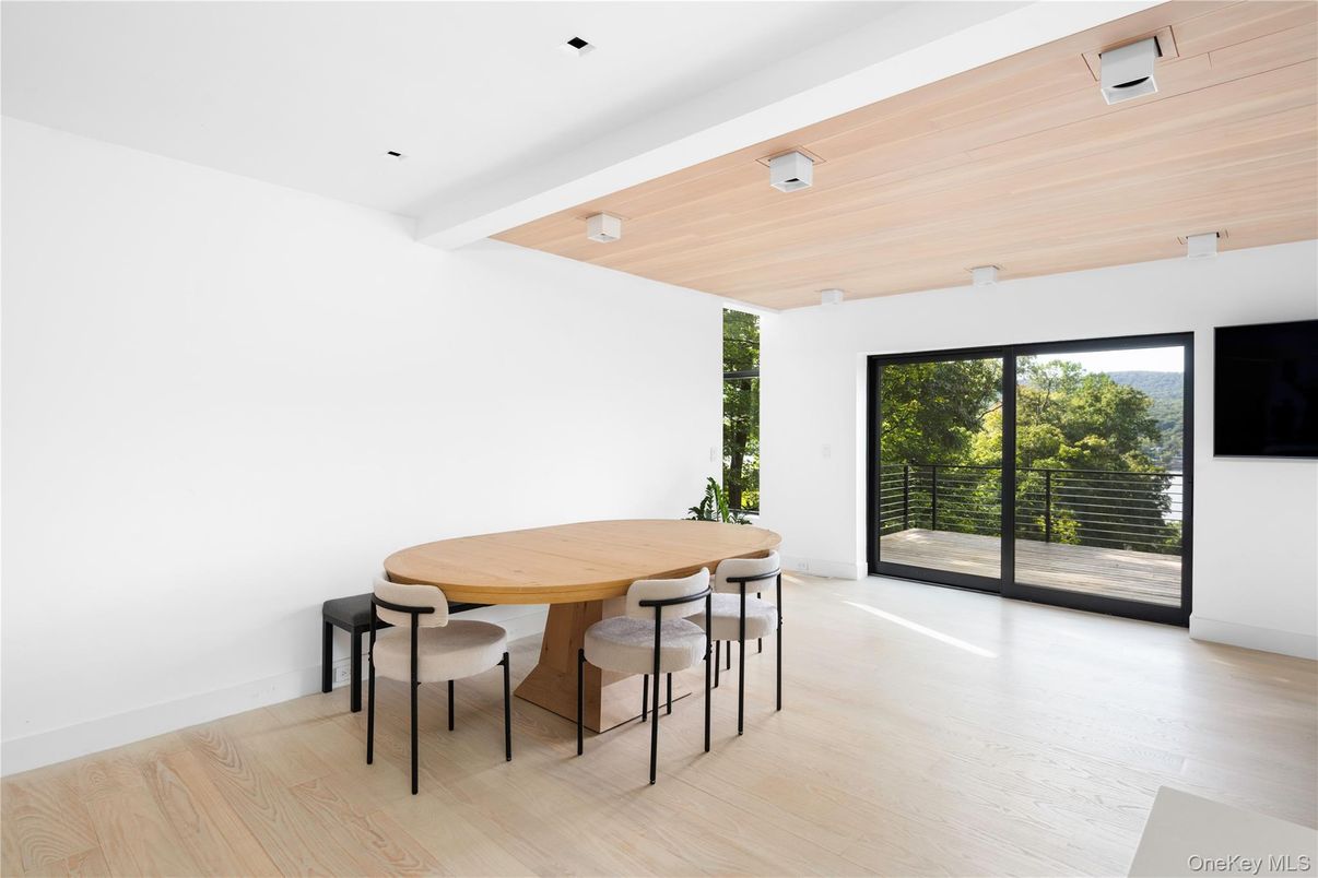 Dining room, Interior, Recessed Lighting, Wood Texture Flooring