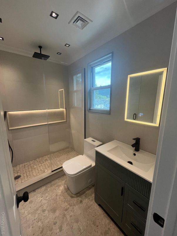 Bathroom, Glass Shower, Interior, Recessed Lighting