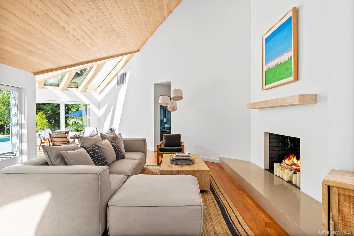 Dining room, Fireplace, Interior, Living room, Wooden Ceilings