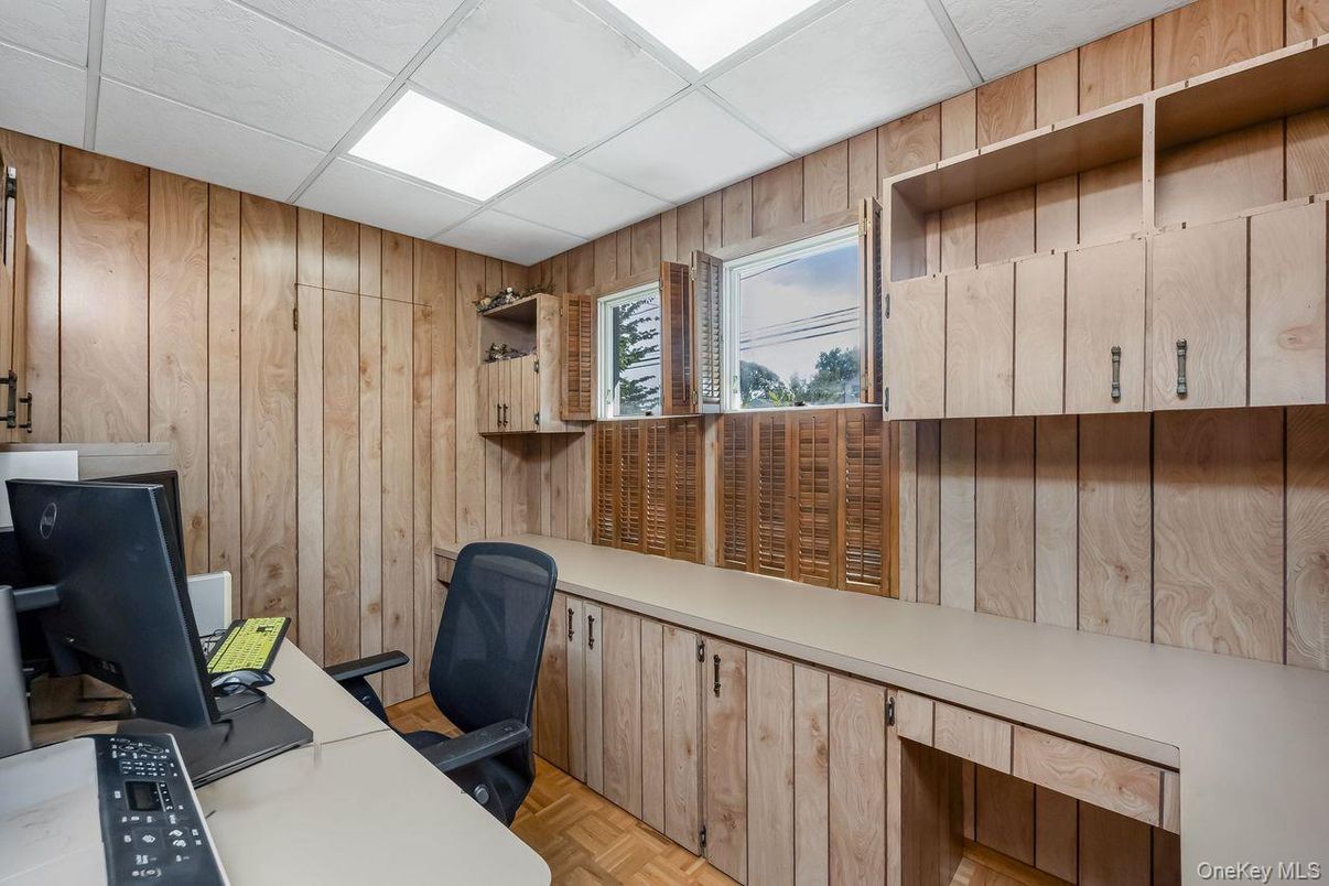 Home Office, Interior, Wood Texture Flooring, Wooden Walls