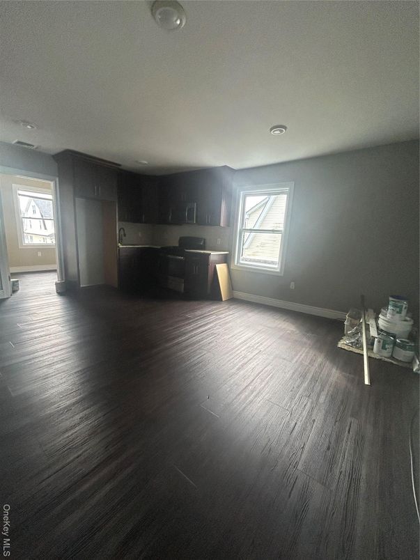 Empty room, Interior, Kitchen, Recessed Lighting, Wood Texture Flooring