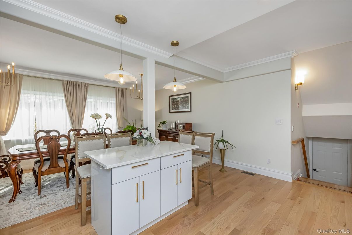 Dining room, Interior, Pendant Lights, Wood Texture Flooring