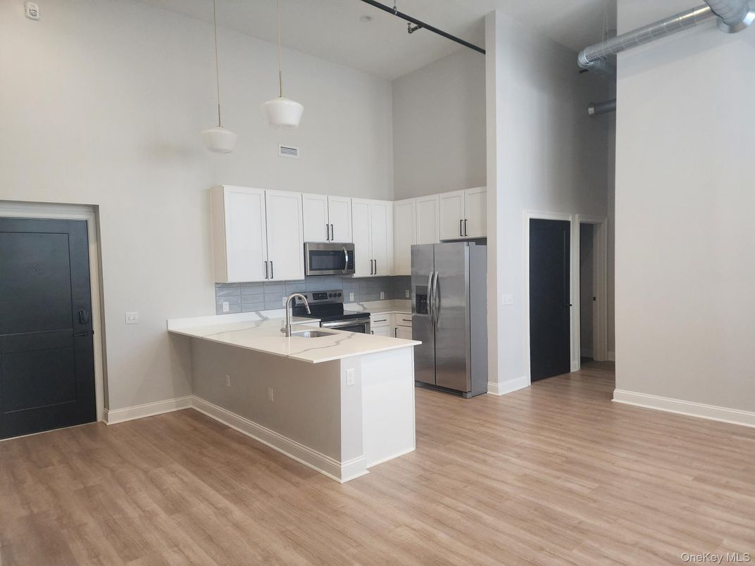 Interior, Kitchen, Pendant Lights, Stainless Steel Appliances, Wood Texture Flooring
