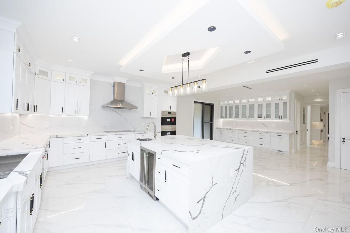 Interior, Kitchen, Marble, Pendant Lights, Recessed Lighting, Stainless Steel Appliances