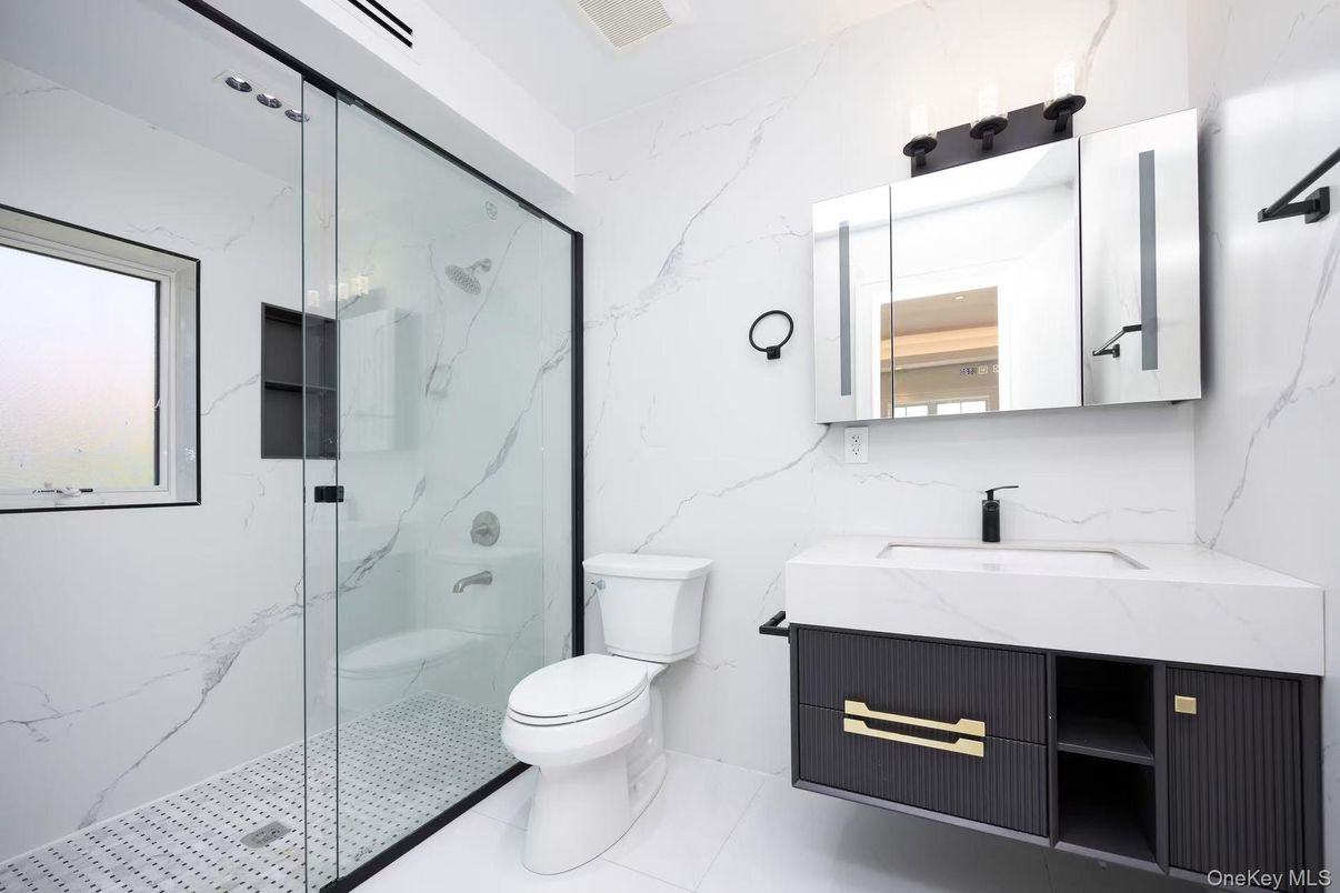 Bathroom, Glass Shower, Interior, Marble Walls