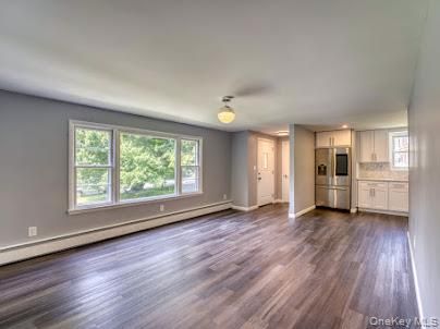 Empty room, Interior, Kitchen, Stainless Steel Appliances, Wood Texture Flooring