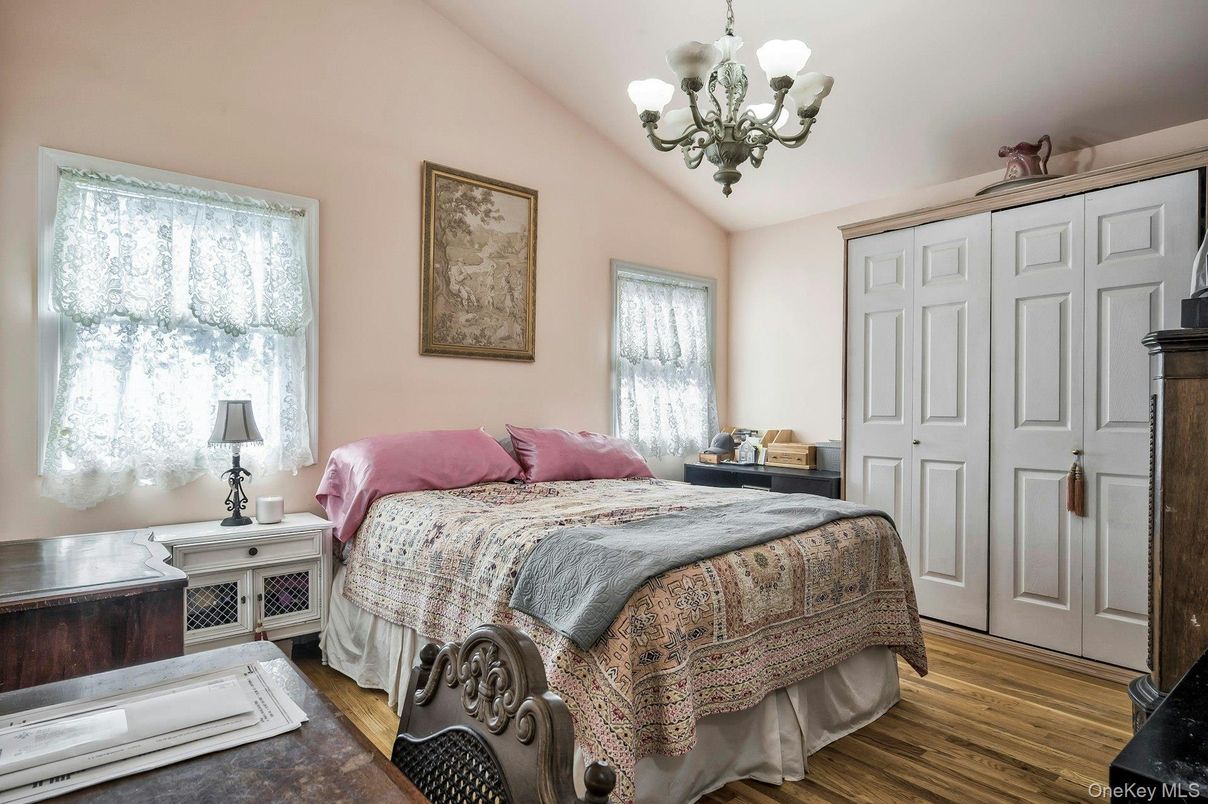 Bedroom, Chandelier, Interior, Wood Texture Flooring