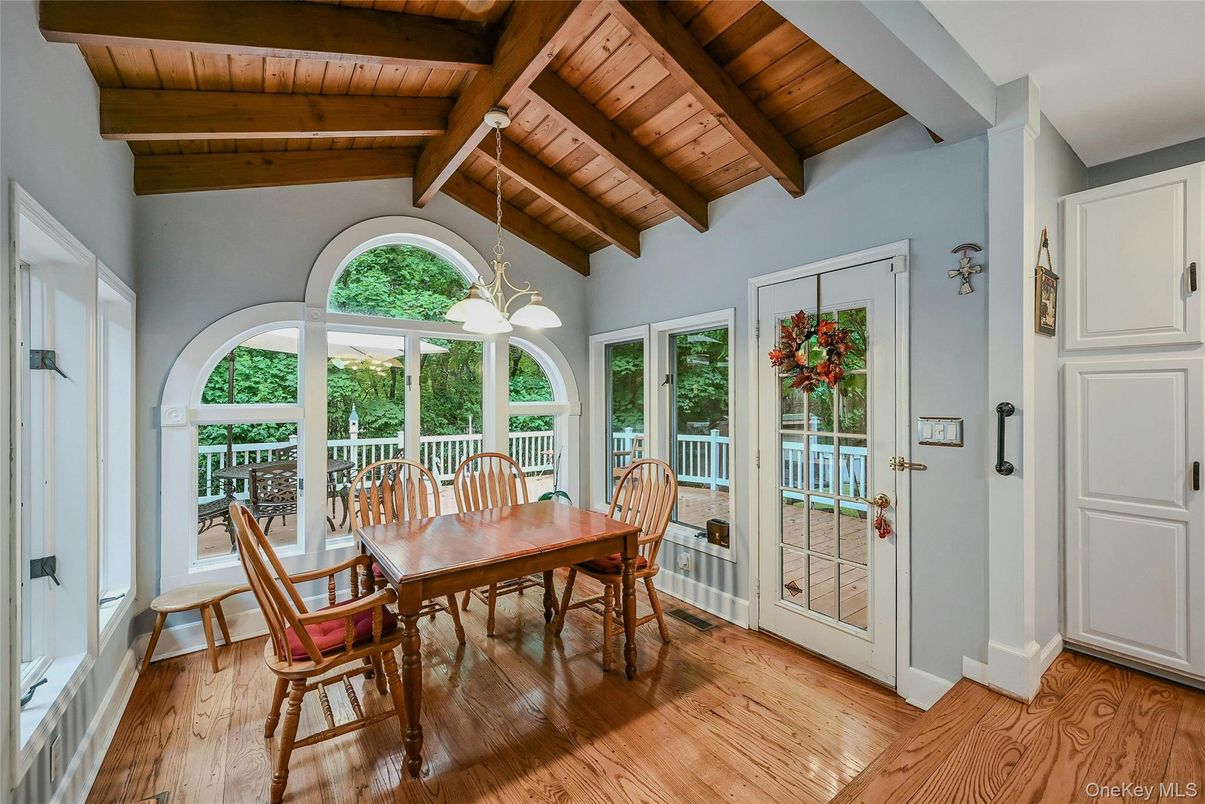 Dining room, Interior, Pendant Lights, Wooden Beams, Wooden Ceilings, Wood Texture Flooring