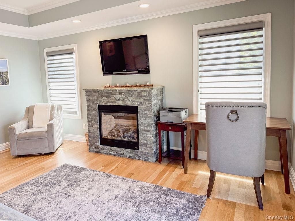 Fireplace, Interior, Recessed Lighting, Wood Texture Flooring