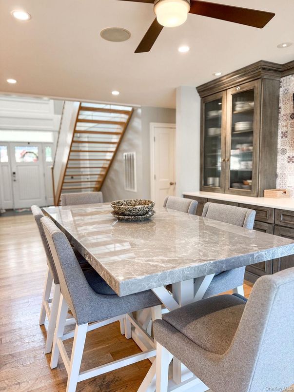 Dining room, Interior, Recessed Lighting, Wood Texture Flooring