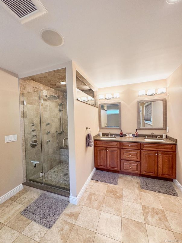 Bathroom, Dual Sink Vanities, Glass Shower, Interior, Recessed Lighting