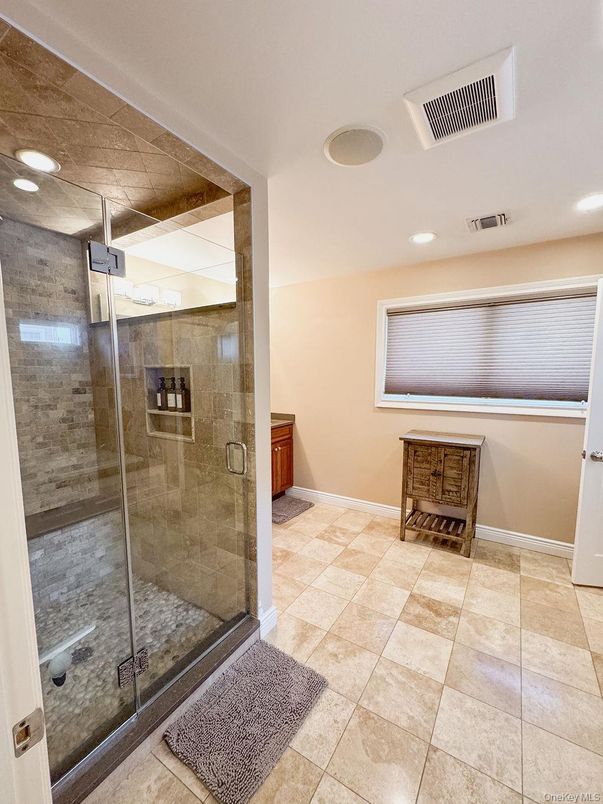 Bathroom, Glass Shower, Interior, Recessed Lighting