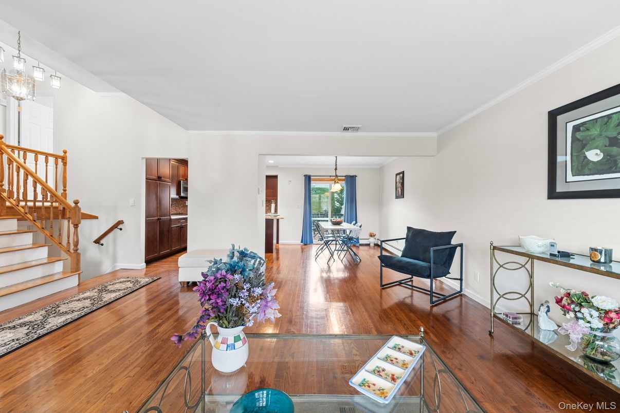 Dining room, Interior, Living room, Pendant Lights, Wood Texture Flooring