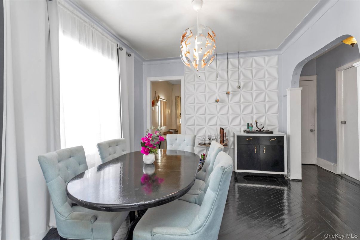 Dining room, Interior, Pendant Lights, Wood Texture Flooring