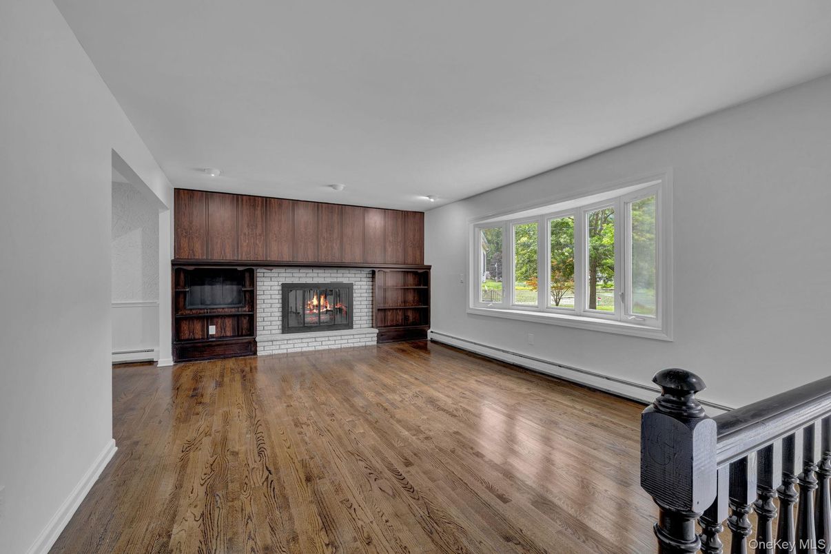 Fireplace, Interior, Recessed Lighting, Wood Texture Flooring