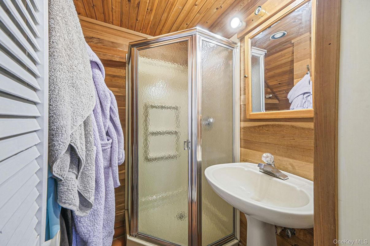 Bathroom, Glass Shower, Interior, Wooden Ceilings