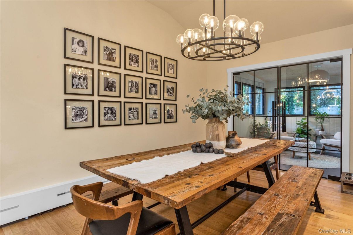 Chandelier, Dining room, Interior, Wood Texture Flooring