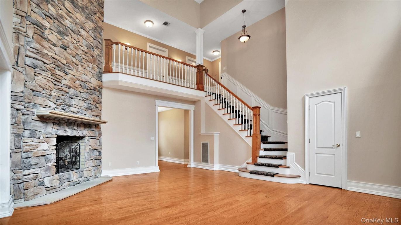 Fireplace, Interior, Pendant Lights, Stone Walls, Wood Texture Flooring