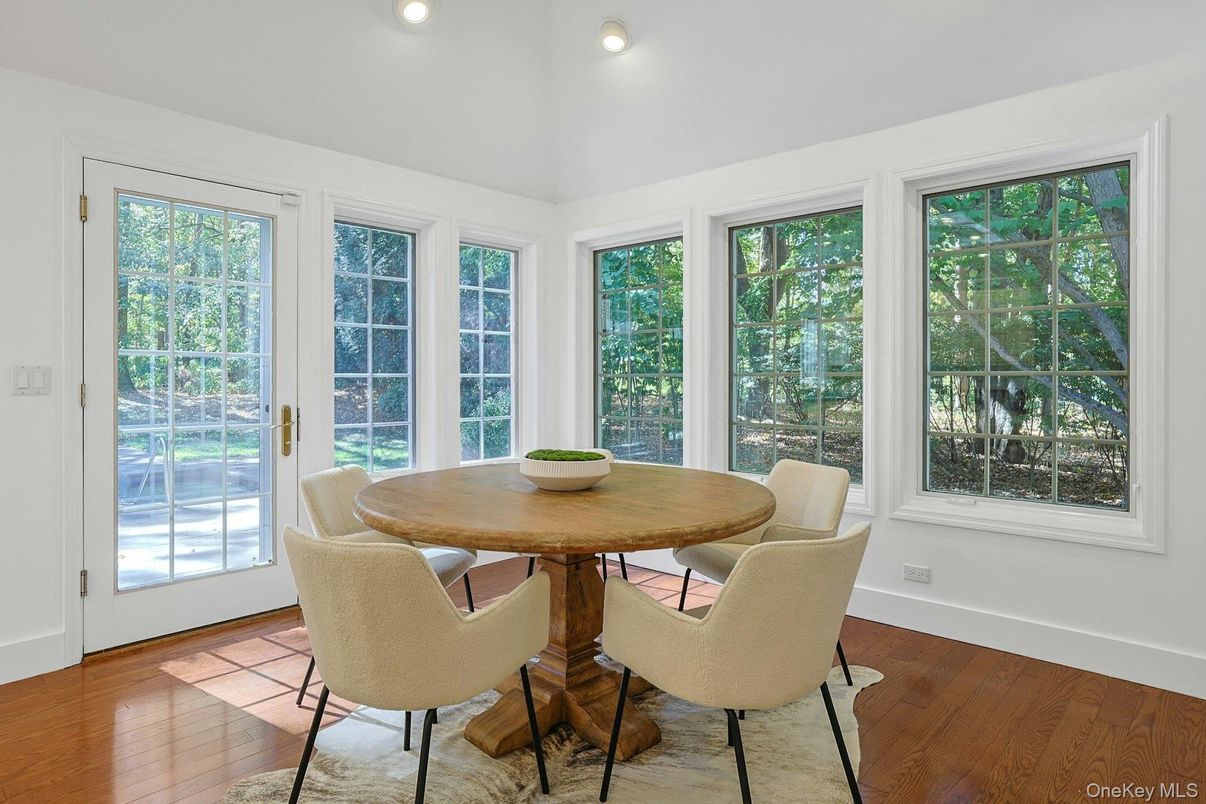 Dining room, Interior, Recessed Lighting, Wood Texture Flooring