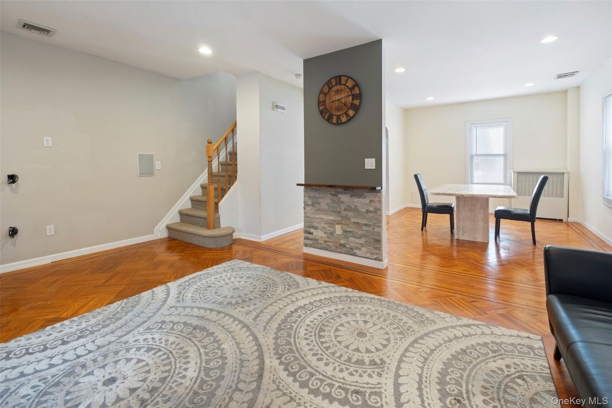 Dining room, Interior, Recessed Lighting, Wood Texture Flooring