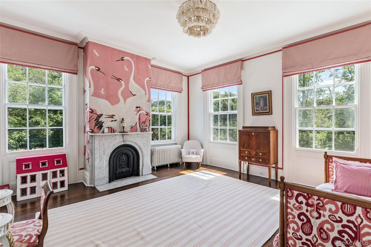 Bedroom, Fireplace, Interior, Wood Texture Flooring