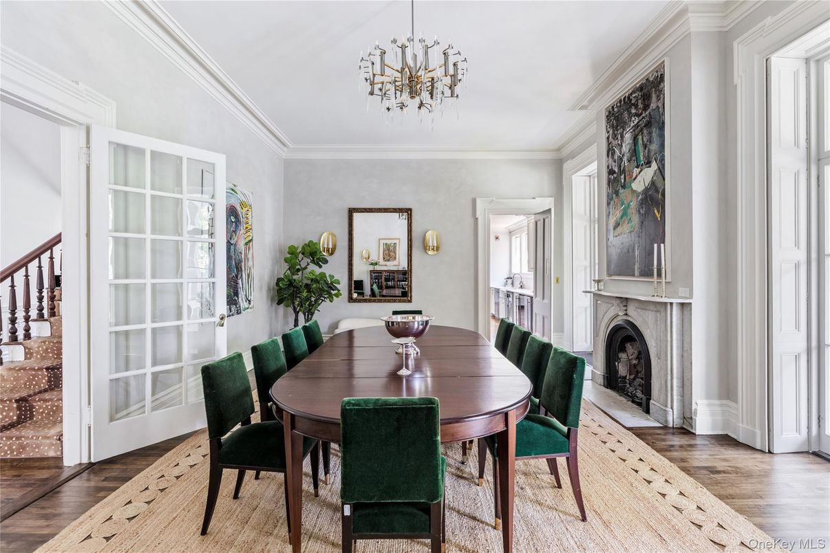 Dining room, Fireplace, Interior, Wood Texture Flooring