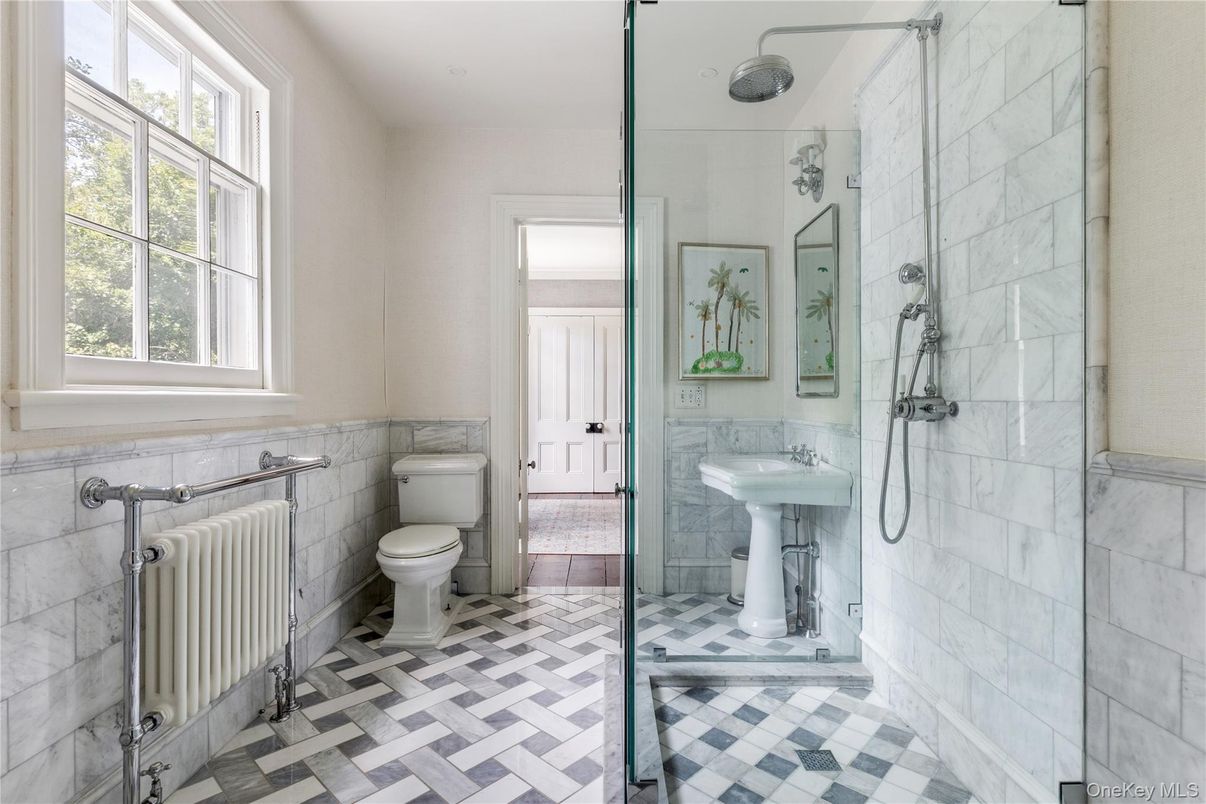 Bathroom, Glass Shower, Interior, Marble Walls