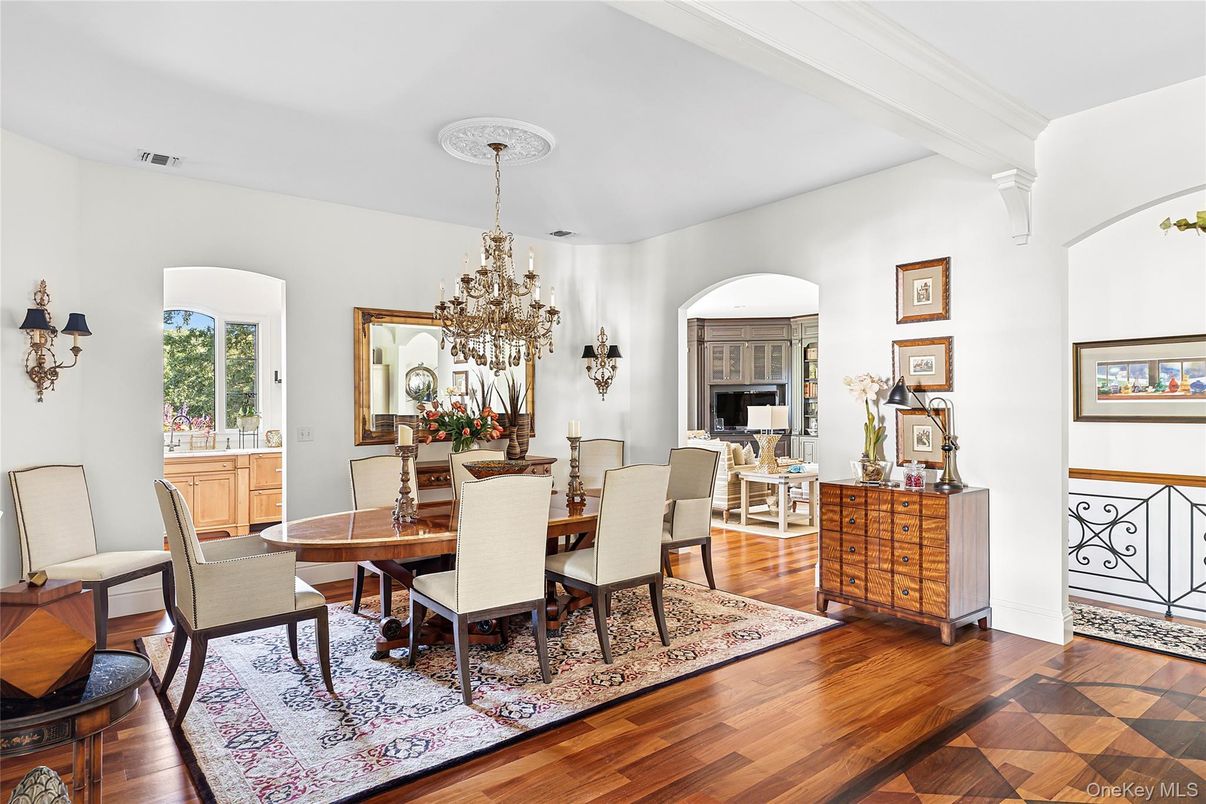 Chandelier, Dining room, Interior, Wood Texture Flooring