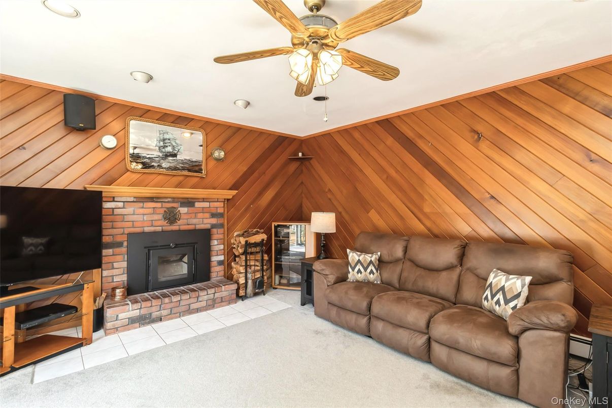 Fireplace, Interior, Living room, Recessed Lighting, Wooden Ceilings, Wooden Walls