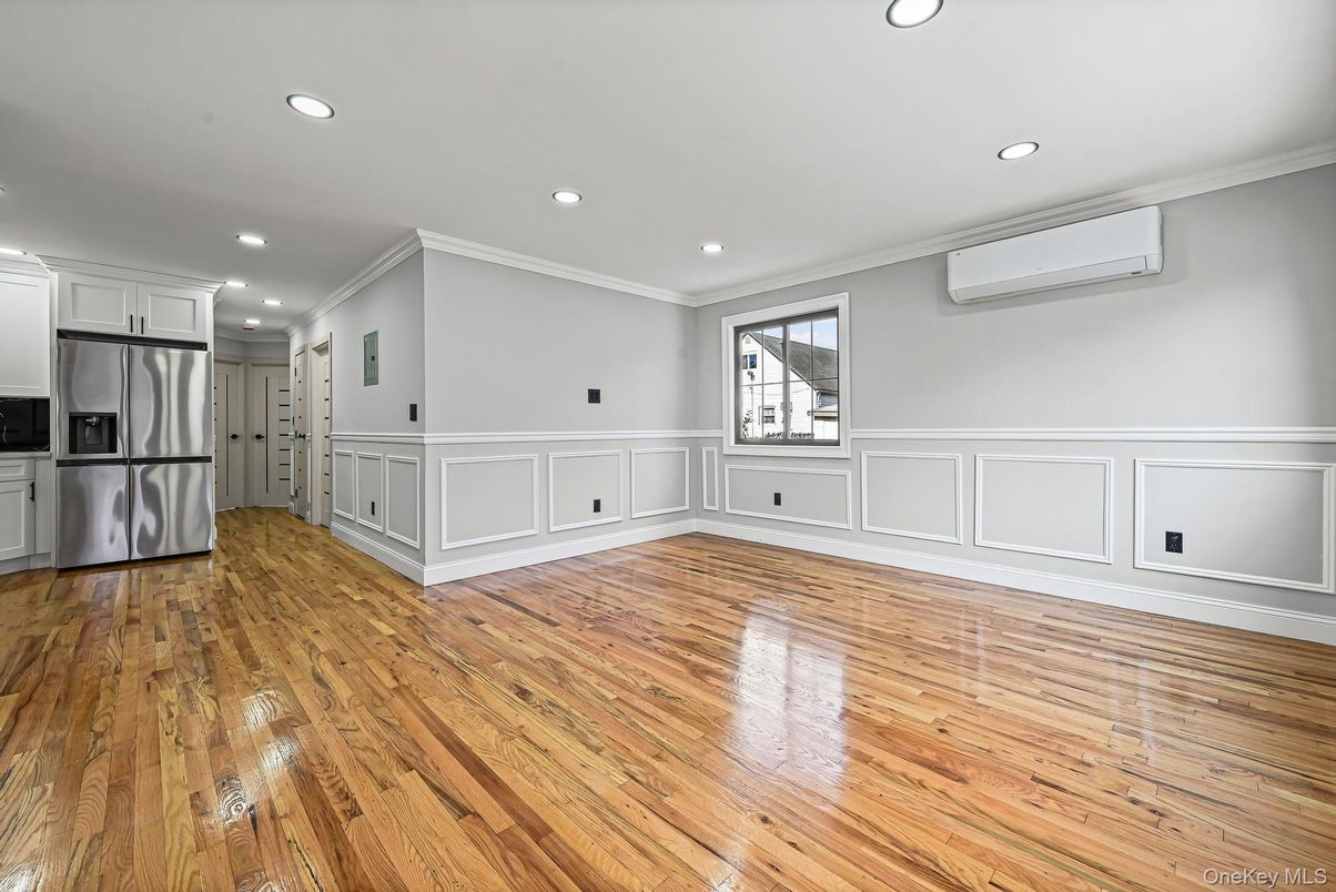 Empty room, Interior, Kitchen, Recessed Lighting, Wood Texture Flooring