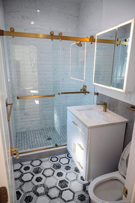 Bathroom, Glass Shower, Interior, Marble Walls