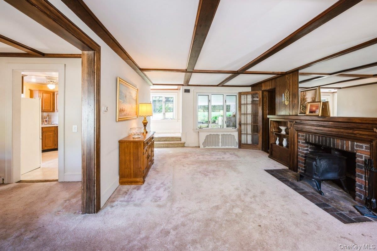 Empty room, Fireplace, Interior, Wooden Beams, Wooden Walls