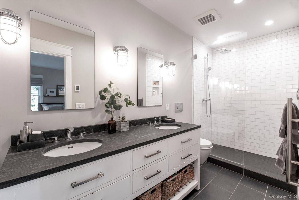 Bathroom, Dual Sink Vanities, Glass Shower, Interior, Recessed Lighting
