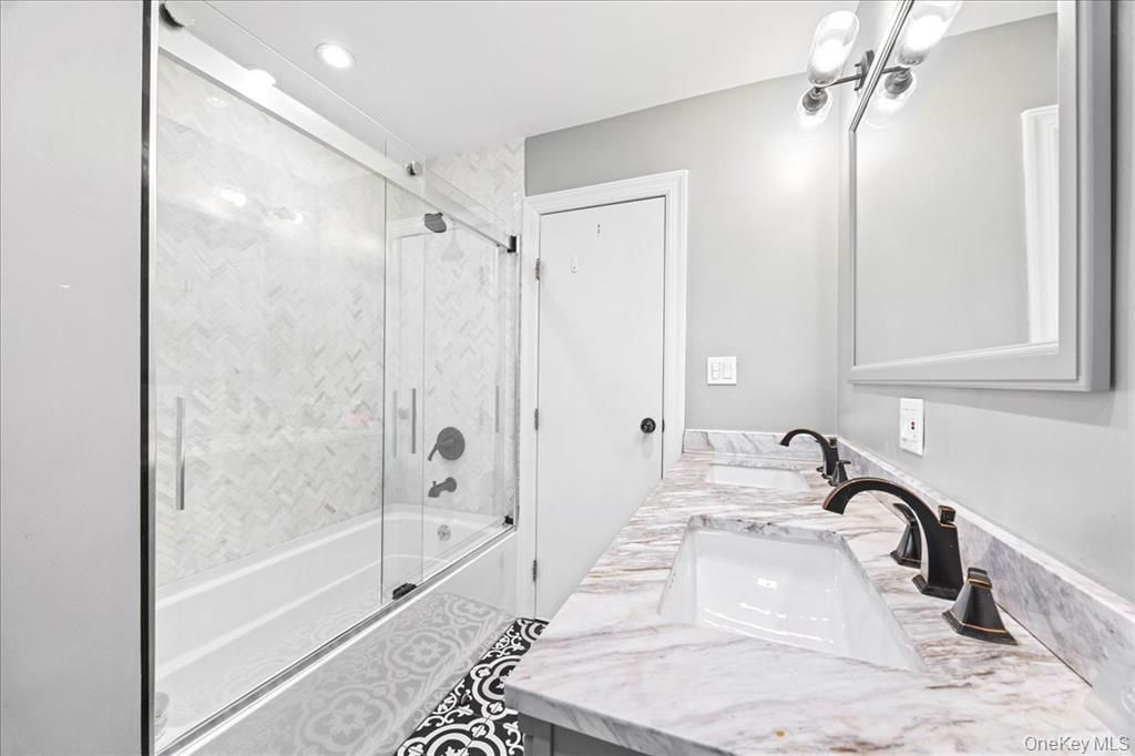 Bathroom, Glass Shower, Interior, Marble Walls, Recessed Lighting