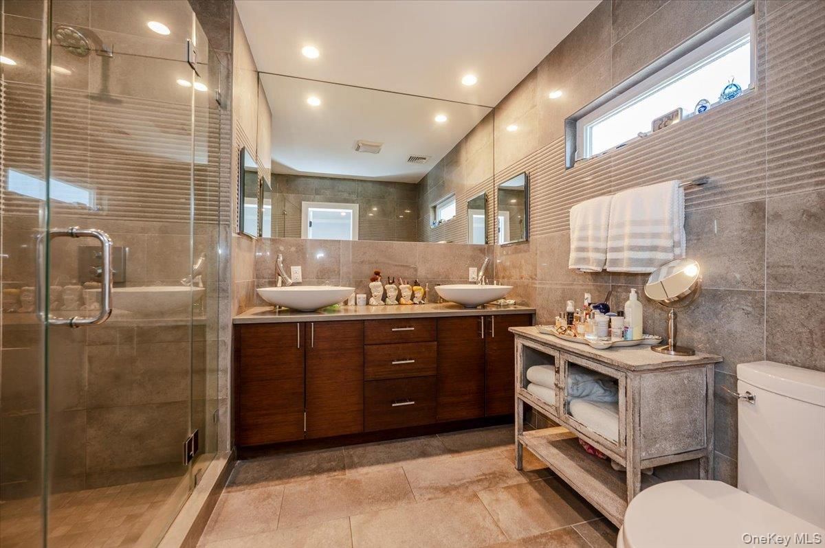 Bathroom, Dual Sink Vanities, Glass Shower, Interior, Recessed Lighting