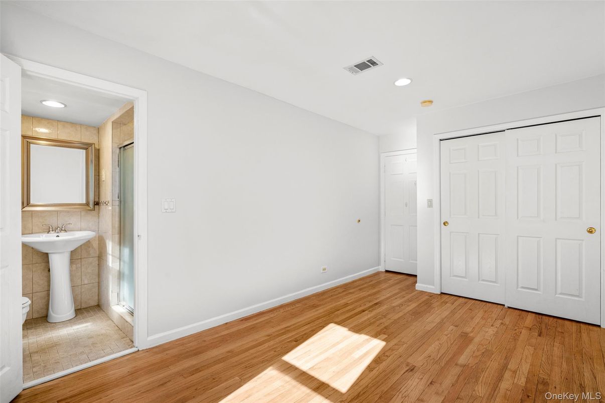 Bathroom, Empty room, Interior, Recessed Lighting, Wood Texture Flooring