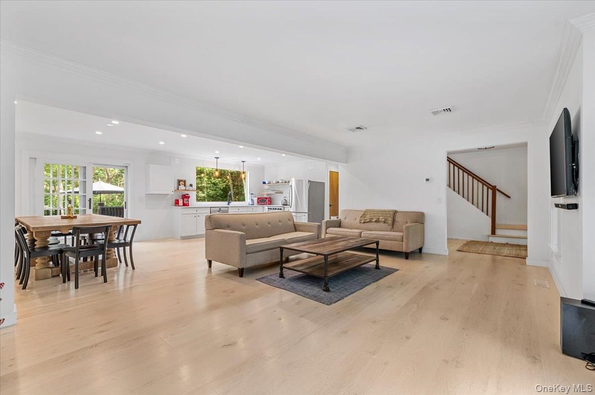 Dining room, Interior, Kitchen, Living room, Pendant Lights, Recessed Lighting, Wood Texture Flooring