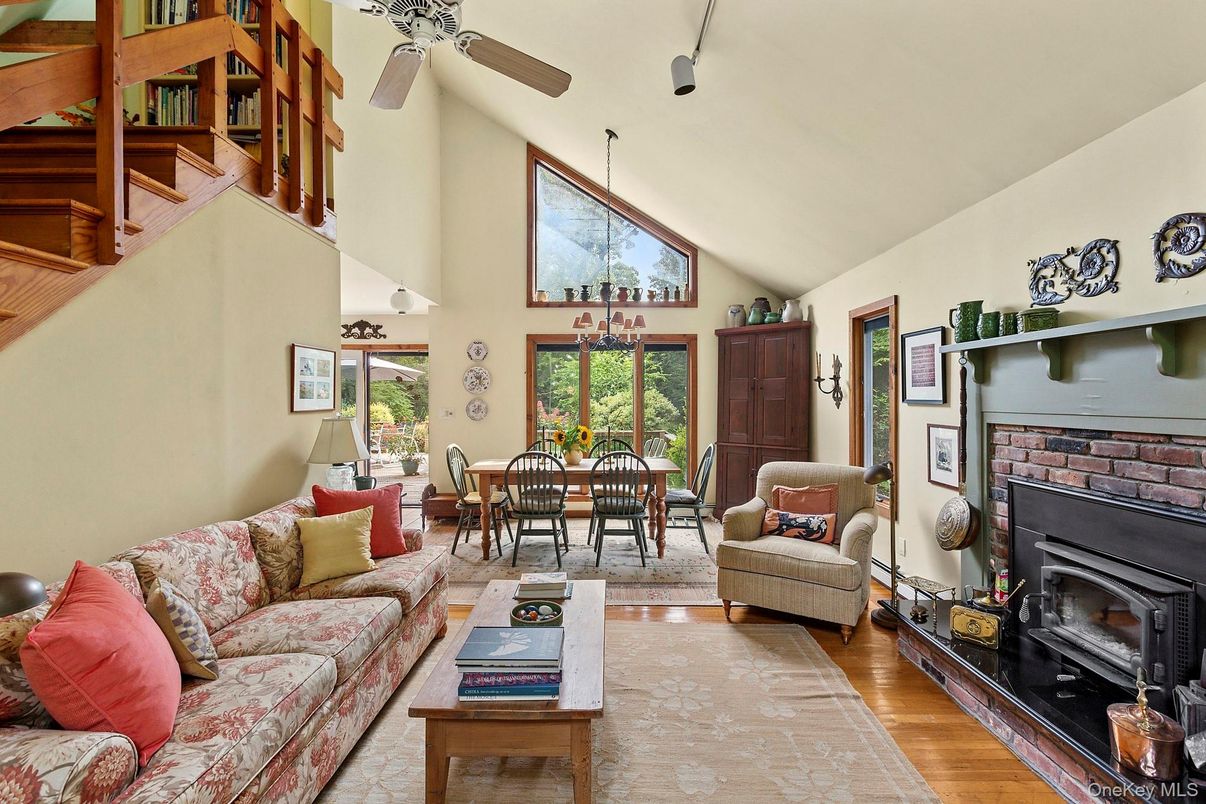 Dining room, Fireplace, Interior, Living room, Wood Texture Flooring