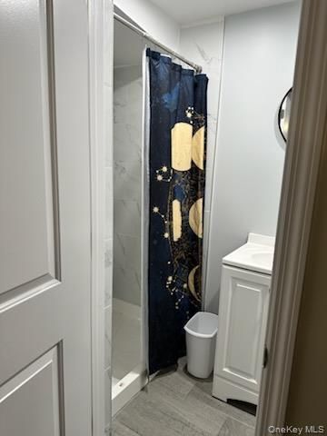 Bathroom, Interior, Marble Walls, Recessed Lighting, Wood Texture Flooring
